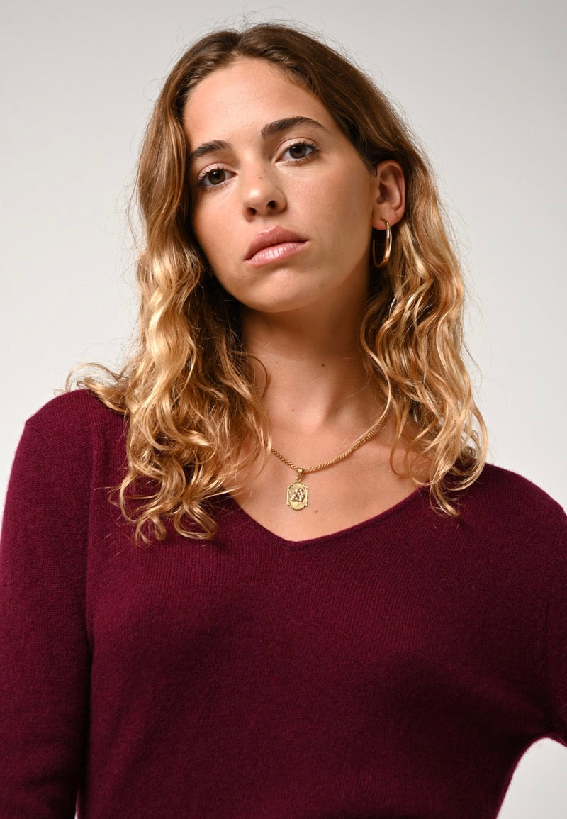 V-Neck Jumper - Galise - Burgundy