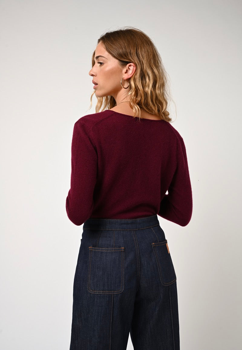 V-Neck Jumper - Galise - Burgundy