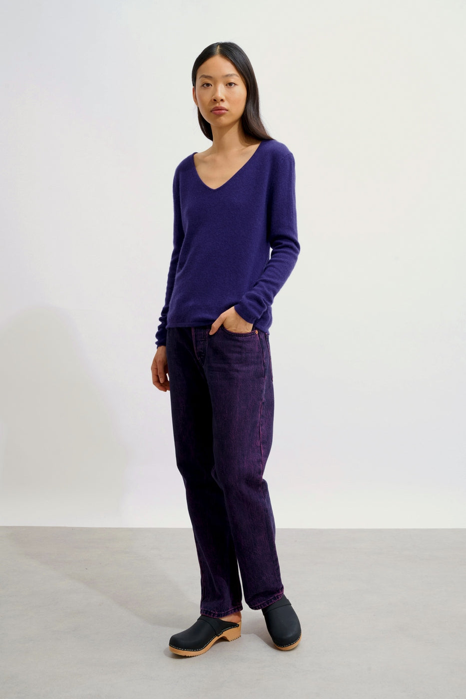 Jersey de cuello en V - Galise - Morado
