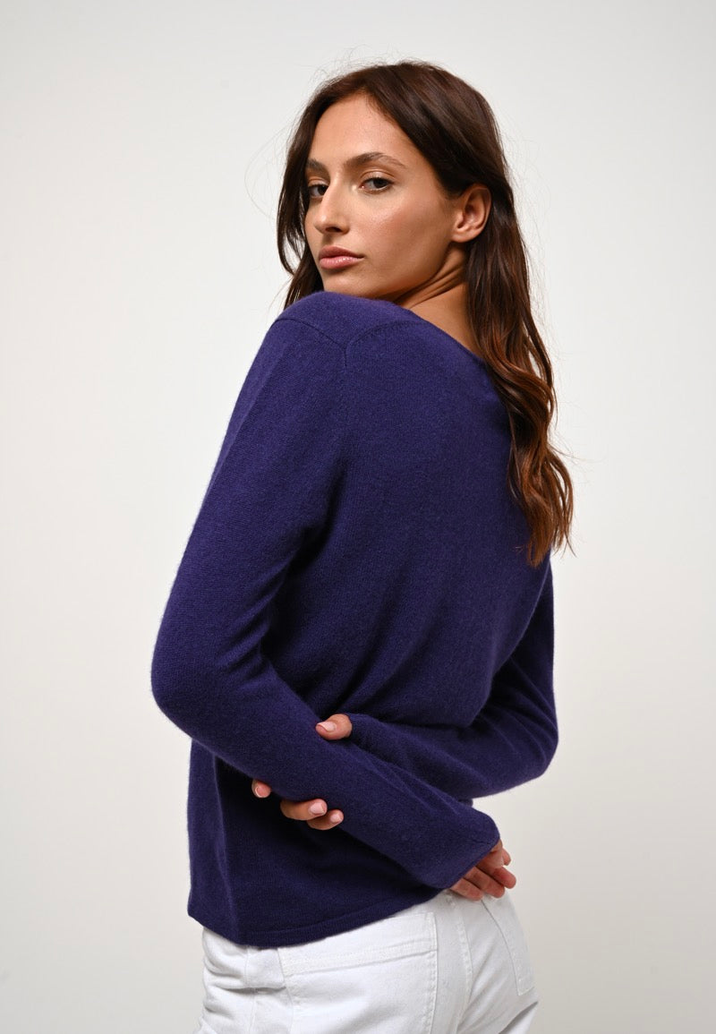 Pull Col V  Galise - Purple - 100% Cachemire 2 Fils - Femme