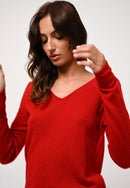 Pull Col V  Galise - Rouge - 100% Cachemire 2 Fils - Femme