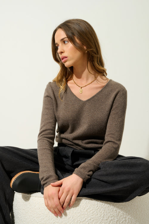 Pull Col V - Galise - Taupe Chiné