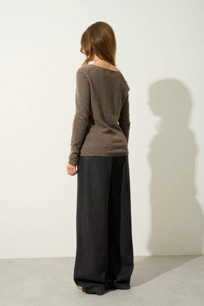 Pull Col V - Galise - Taupe Chiné