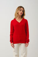 Pull Col V  Gardoria - Rouge - 100% Cachemire 2 Fils - Femme