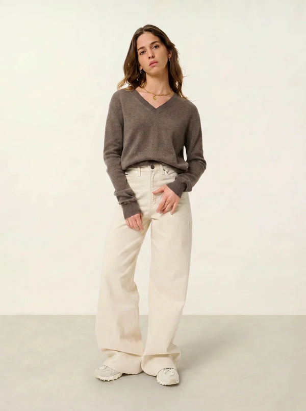 V-Ausschnitt-Pullover - Gardoria - Meliertes Taupe