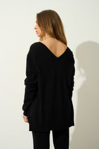 Pull Col V Devant Et Dos - Giegn - Noir