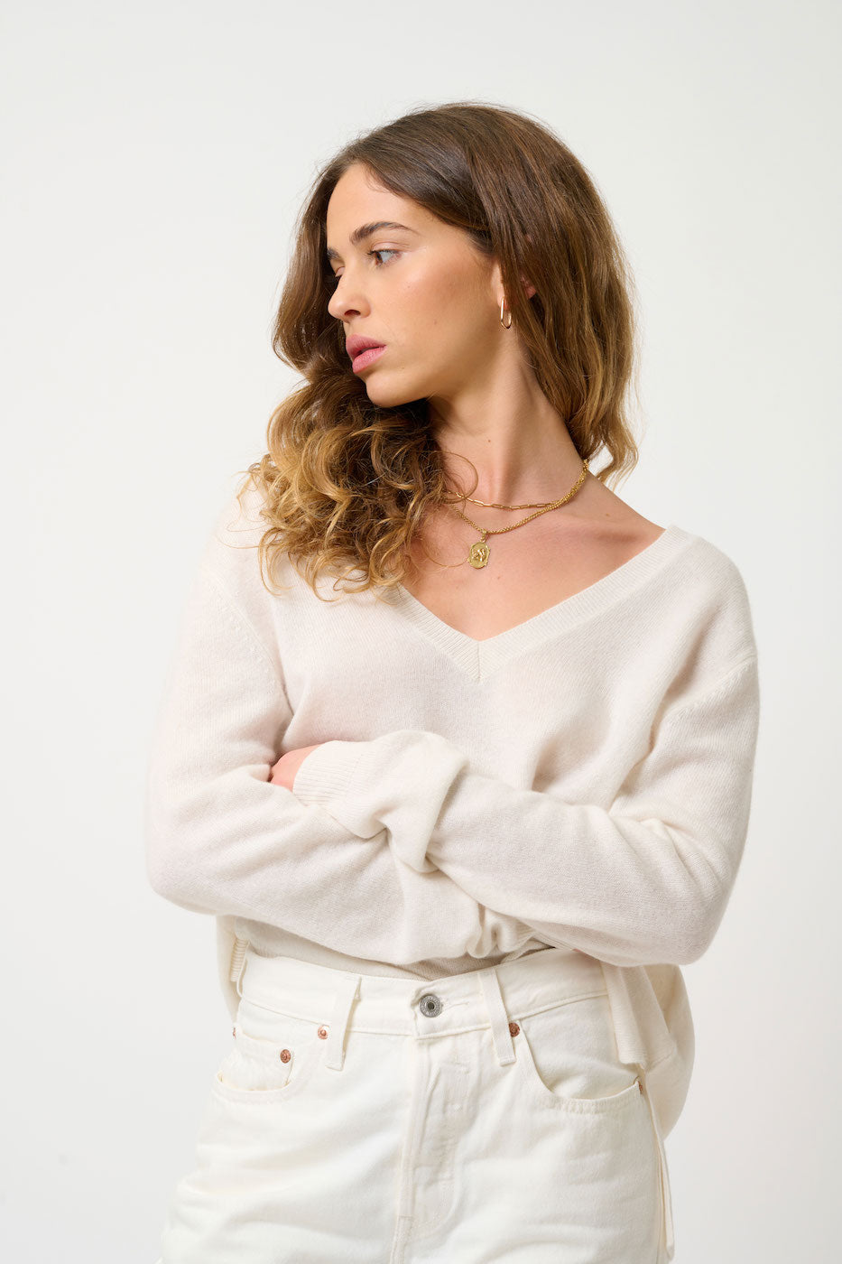 V-Neck Jumper Front And Back - Giegn - Ivory