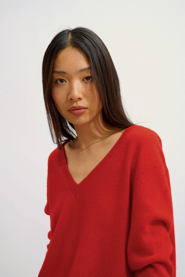 Jersey Cuello En V Delante Y Detrás - Giegn - Rojo