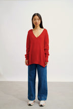 V-Neck Jumper Front And Back - Giegn - Red
