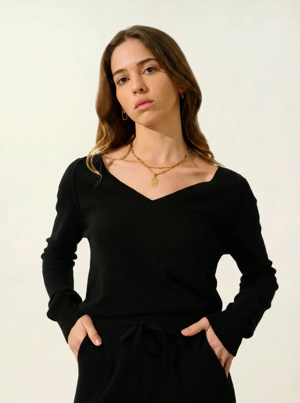 Pull Col V - Giusalet - Noir