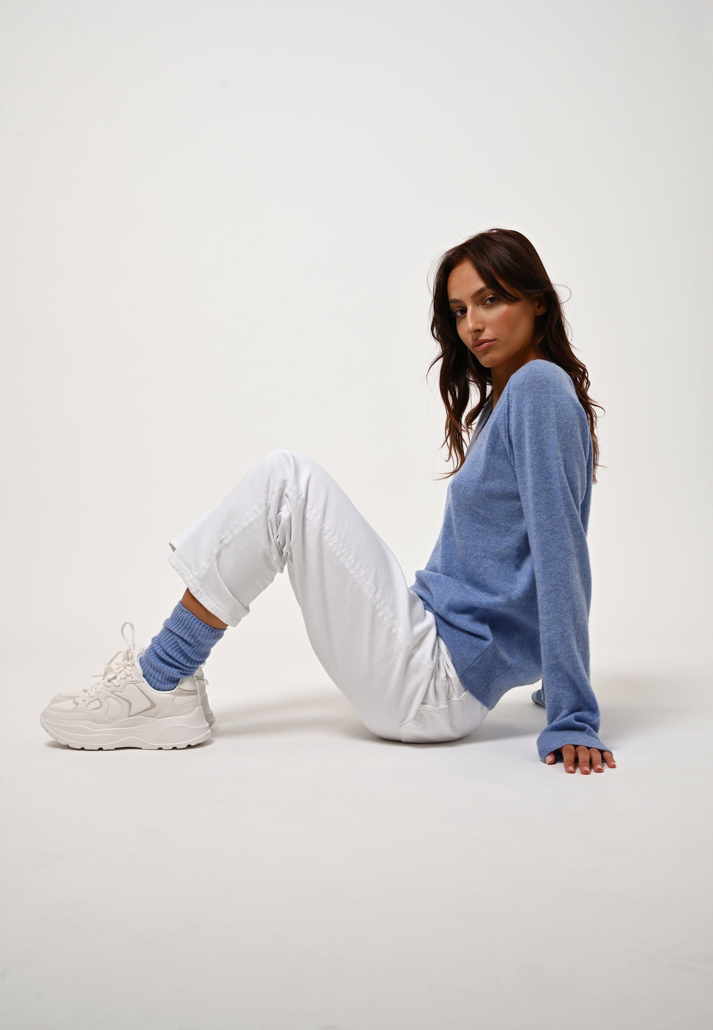 Jersey de cuello en V - Giusalet - Azul cielo