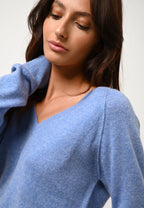 Pull Col V Giusalet - Sky - 100% Cachemire 2 Fils