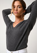 Pull Col V  Giusalet - Anthracite Chiné - 100% Cachemire 2 Fils - Femme