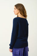 Pull Col V  Giusalet - Navy - 100% Cachemire 2 Fils - Femme