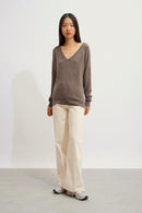 Pull Col V - Giusalet - Taupe Chiné
