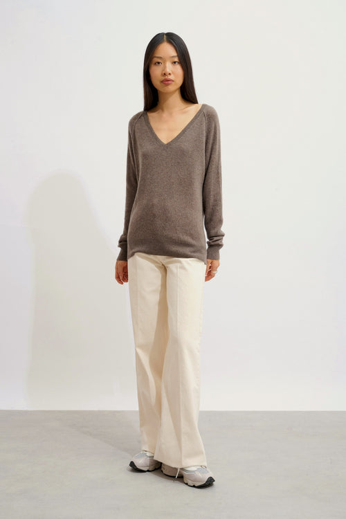 Pull Col V - Giusalet - Taupe Chiné