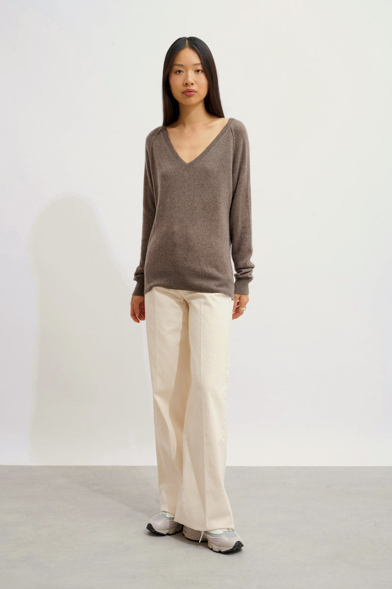 Pull Col V - Giusalet - Taupe Chiné