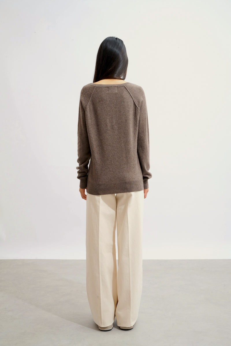 Pull Col V - Giusalet - Taupe Chiné