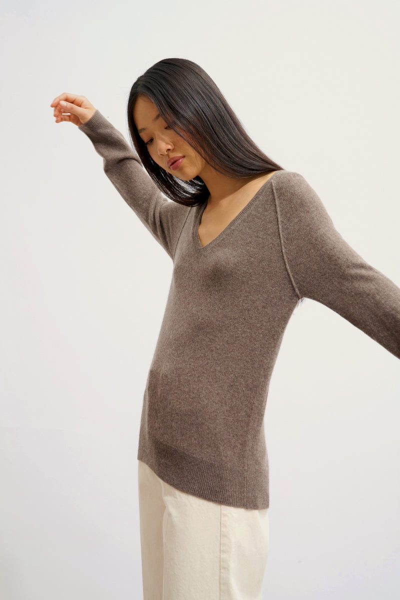 Pull Col V - Giusalet - Taupe Chiné