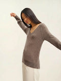Pull Col V - Giusalet - Taupe Chiné