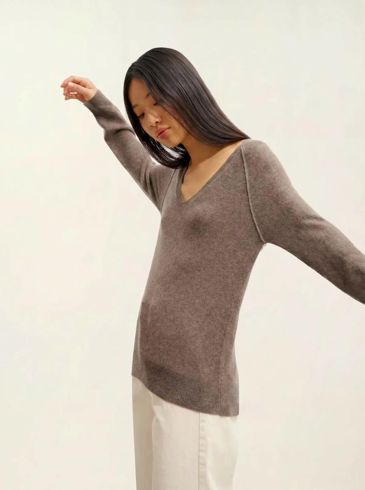 Pull Col V - Giusalet - Taupe Chiné