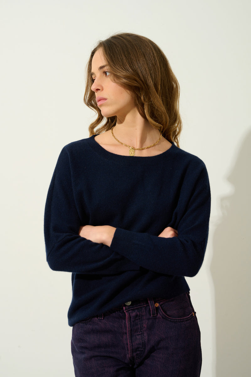 Pull Chauve Souris Goléon - Navy - 100% Cachemire 2 Fils - Femme