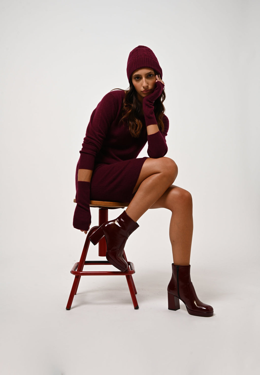 Robe Col Rond Armet - Bordeaux - 100% Cachemire 2 Fils