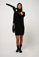 Robe Col V Capelet - Noir - 100% Cachemire 2 Fils - Femme