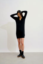 V-Neck Dress - Capelet - Black