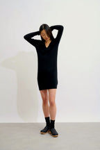 Robe Col V - Capelet - Noir