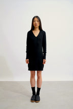 V-Neck Dress - Capelet - Black