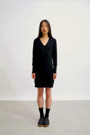 V Neck Dress - Capelet - Black