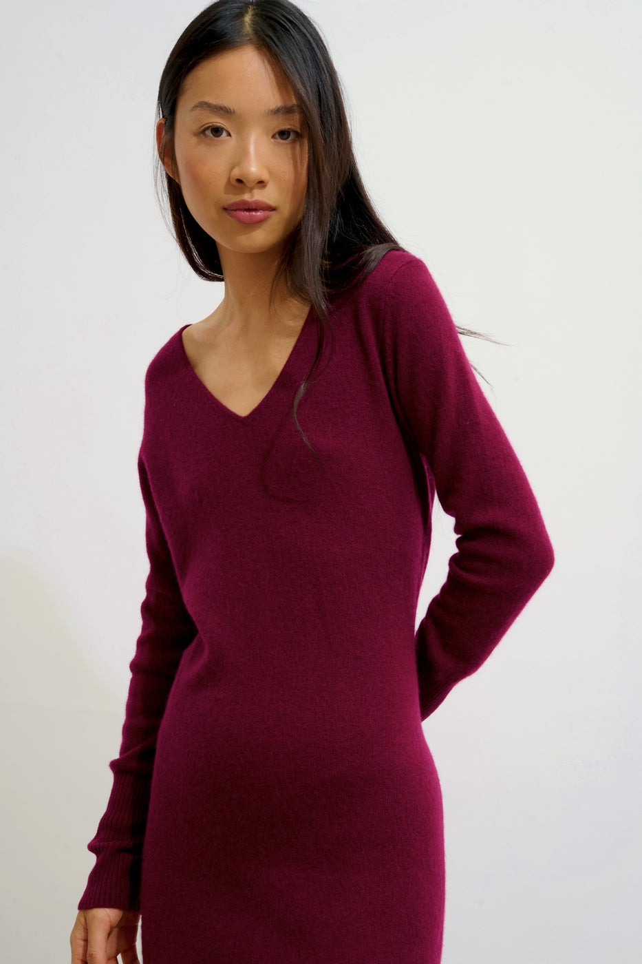 V-Neck Dress - Capelet - Bordeaux