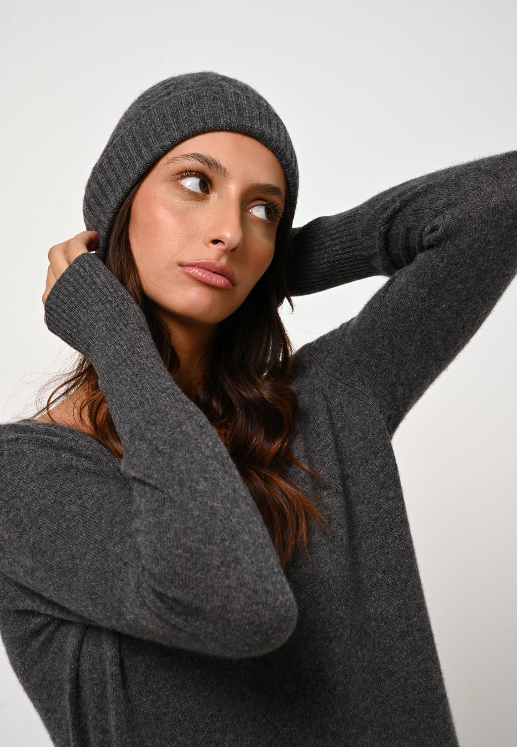 V-Neck Dress - Capelet - Anthracite Marl