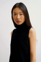 Pull Col Roulé Sans Manches - Capucin - Noir
