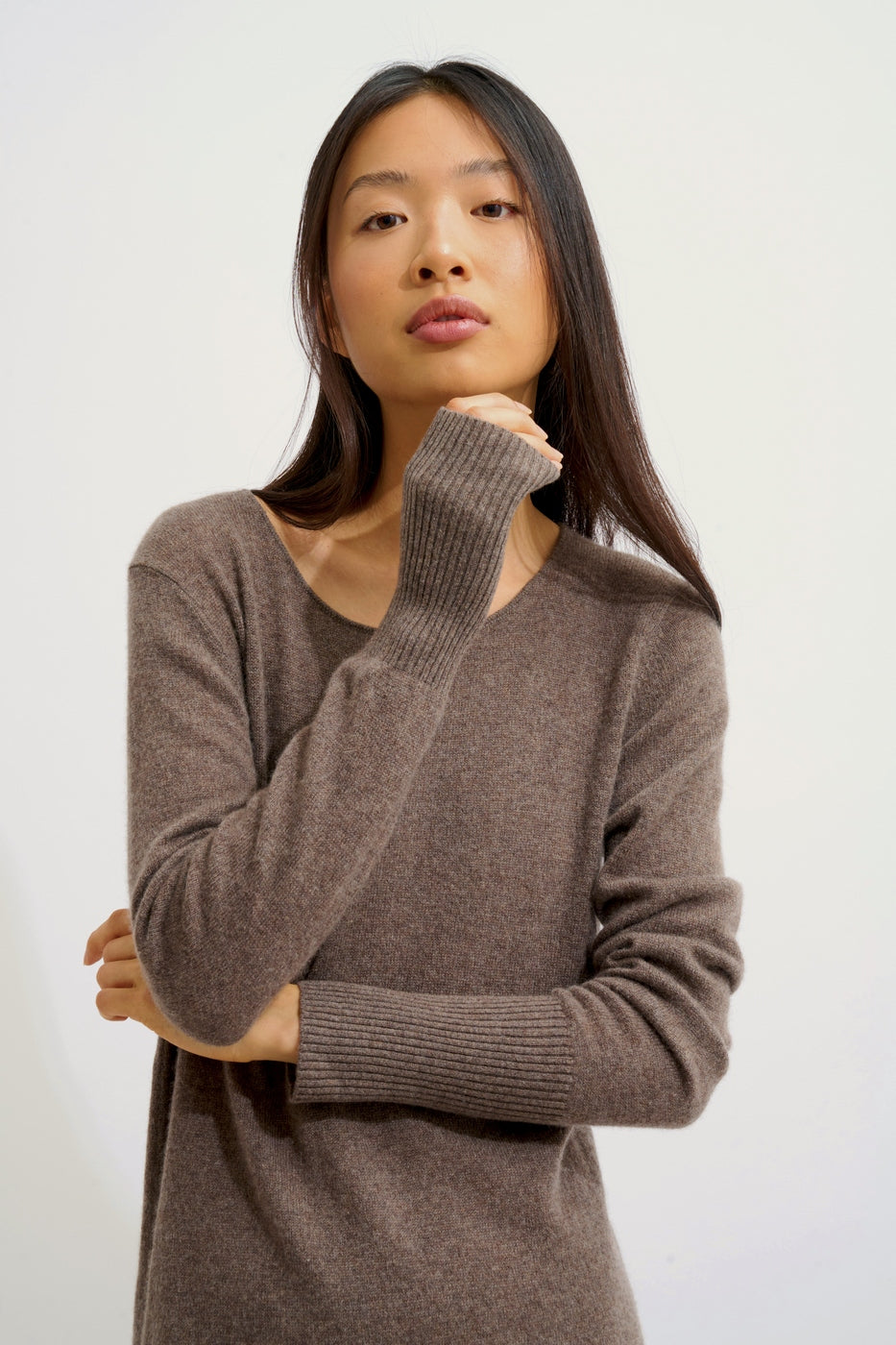 Round Neck Dress - Armet - Taupe Marl