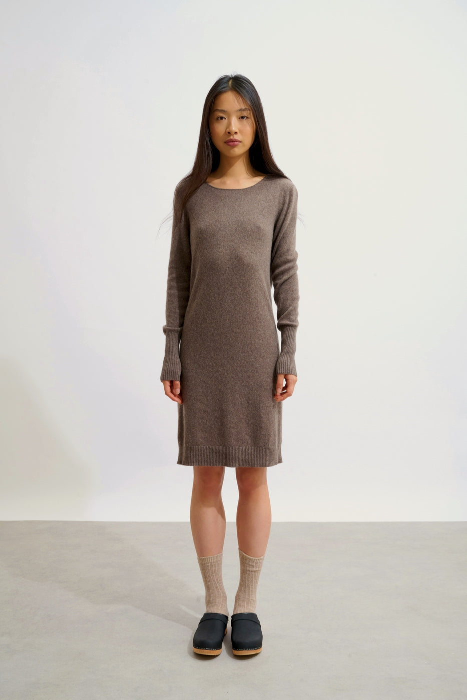 Round Neck Dress - Armet - Taupe Marl