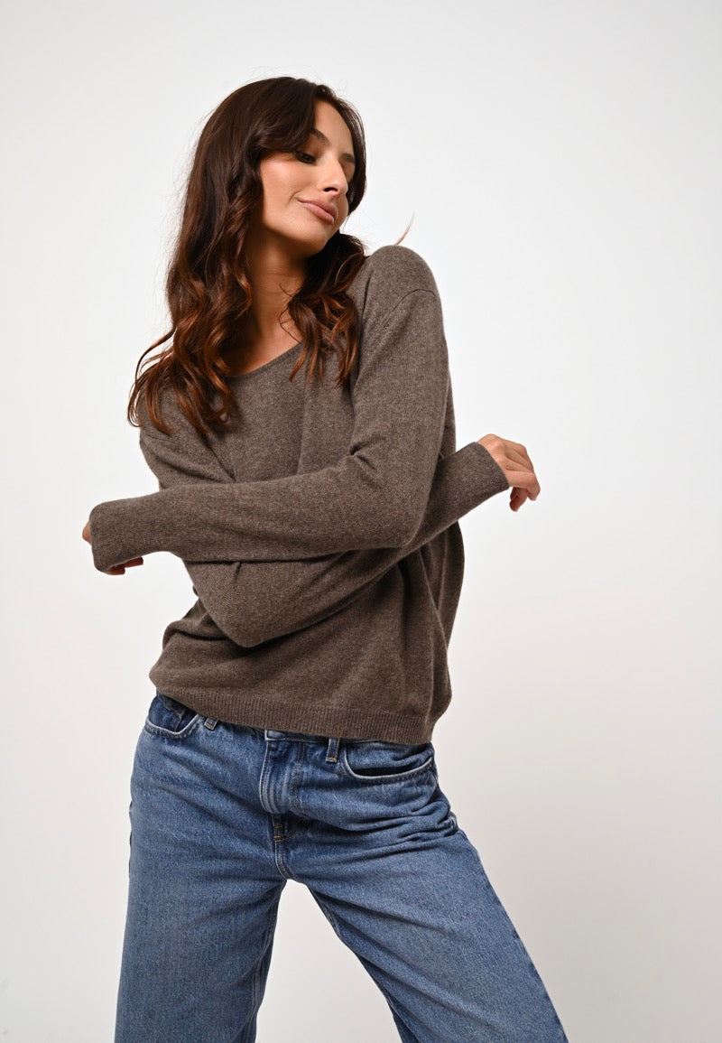 Boat Neck Jumper - Lanfon - Heathered Taupe