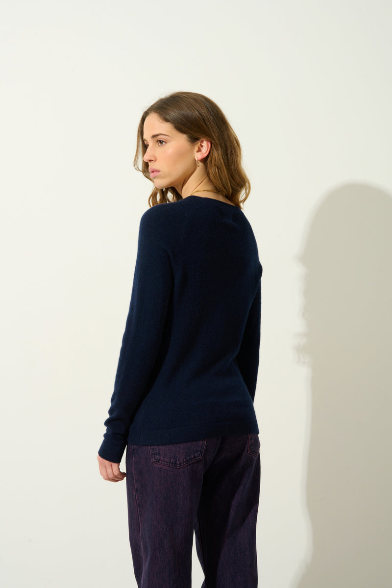 Pull Col Rond Ecrin - Navy - 100% Cachemire 2 Fils - Femme