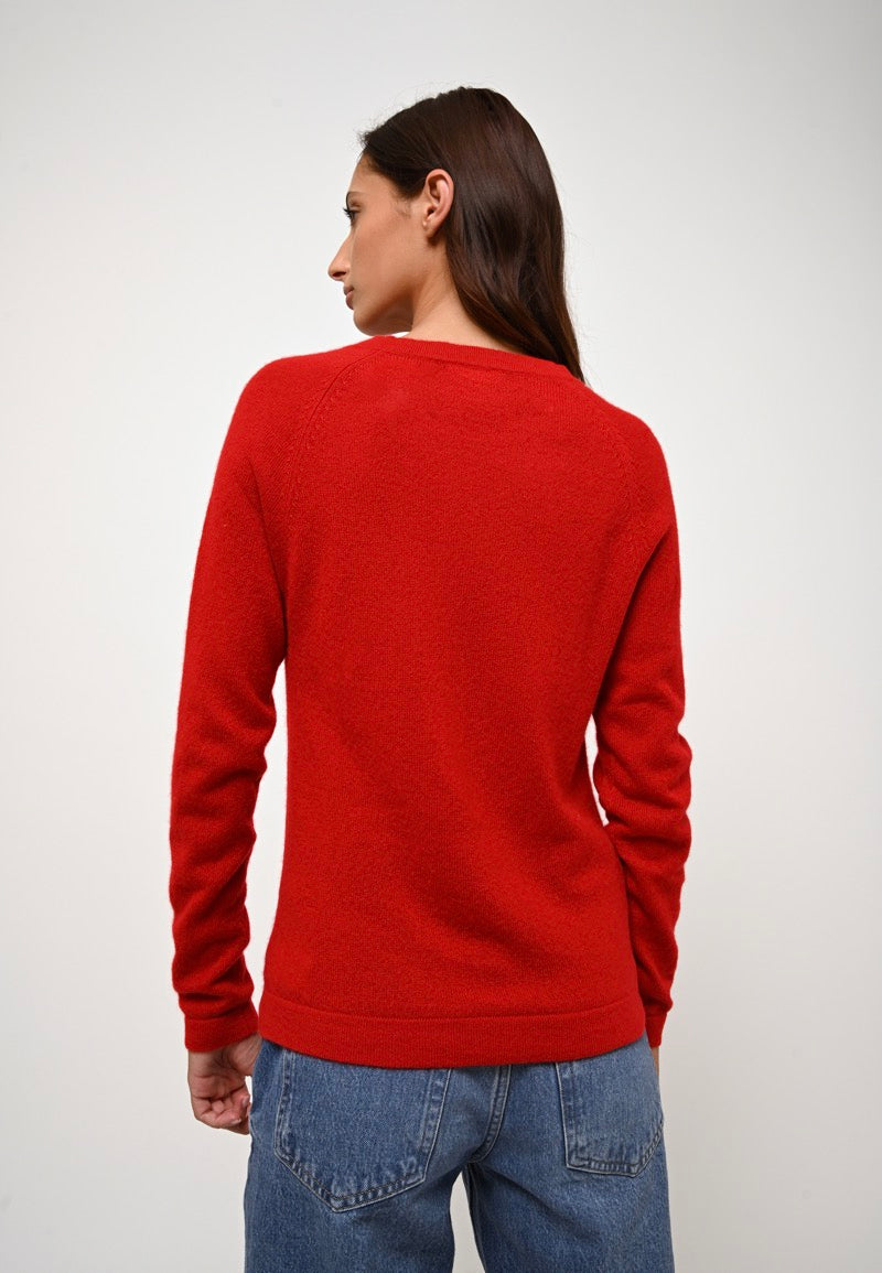 Pull Col Rond Ecrin - Rouge - 100% Cachemire 2 Fils - Femme