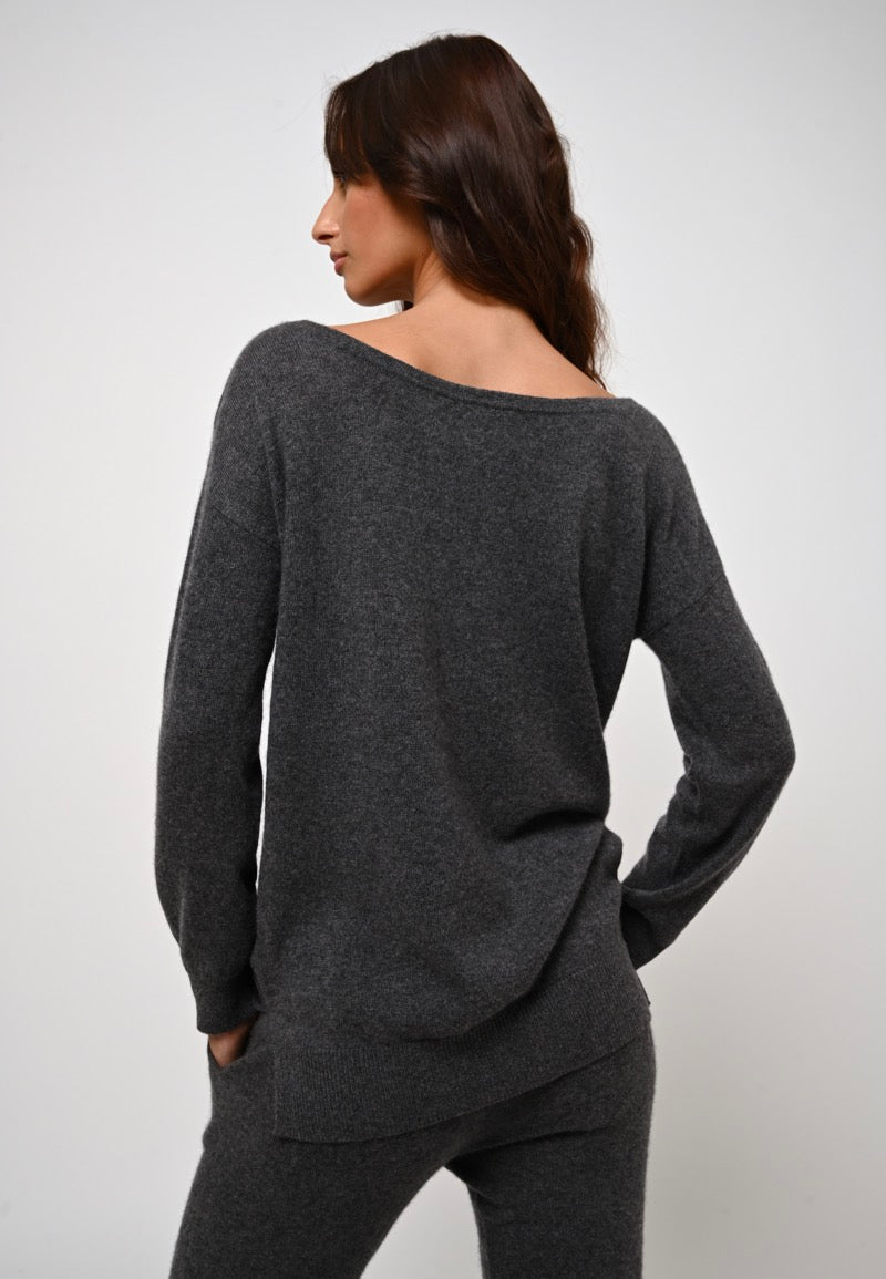 Pull Col Rond Faraut - Anthracite Chiné - 100% Cachemire 2 Fils - Femme