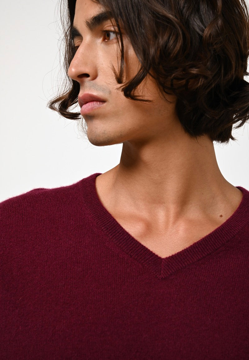 Pull Col V  - Agel - Rouge