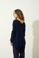 Pull Col V Devant Et Dos Giegn - Navy