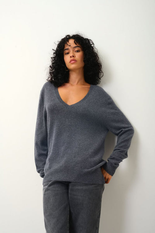 Pull Col V Devant Et Dos - Giegn - Anthracite Chiné