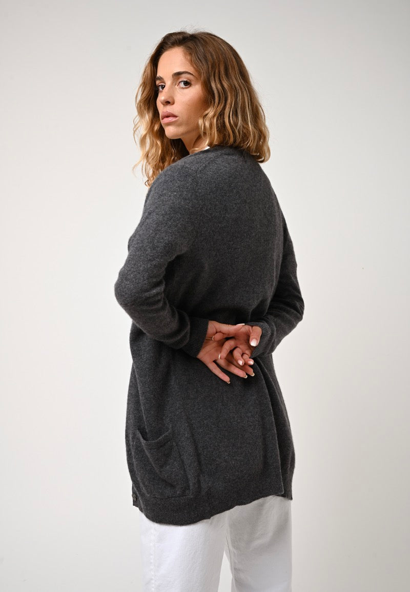 Cardigan Col V - Cimet - Anthracite Chiné