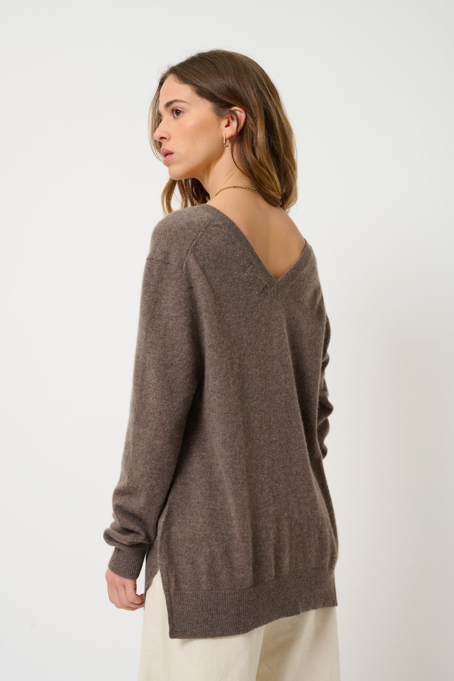Jersey de cuello en V delantero y trasero - Giegn - Topo jaspeado