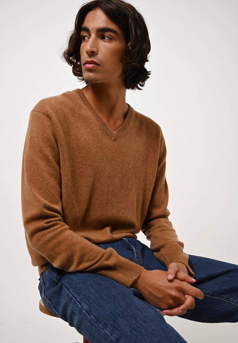 V-Neck Jumper - Agel - Hazelnut