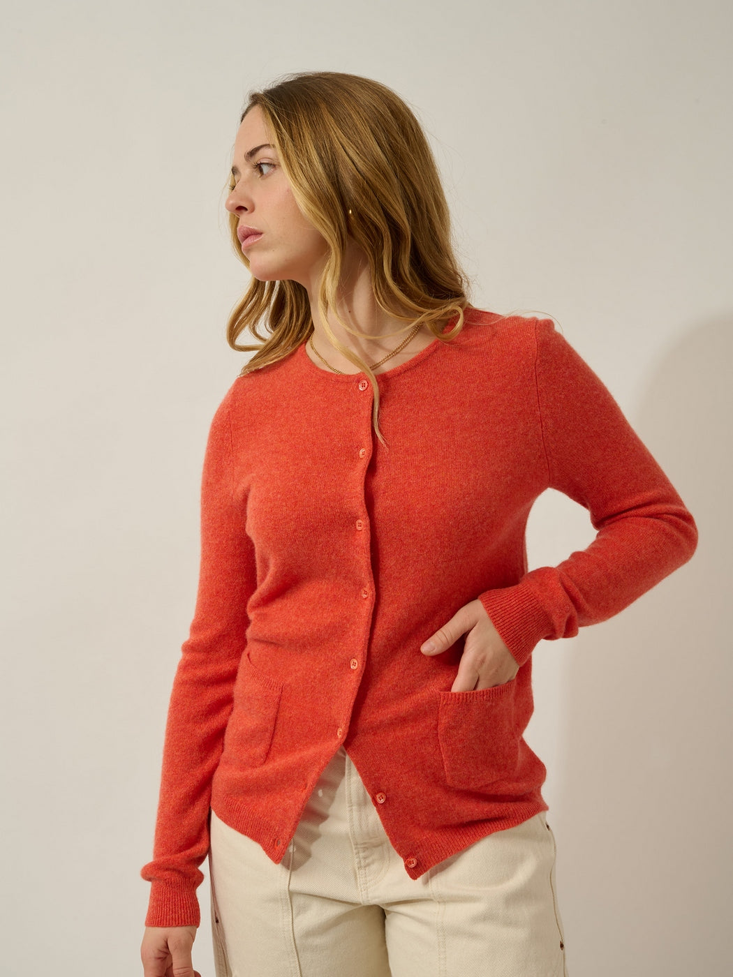 Rundhalsad Cardigan Caron - Melerad Orange