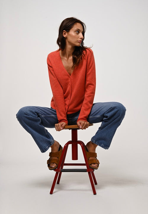 Cardigan Col V - Chalais - Orange Chiné
