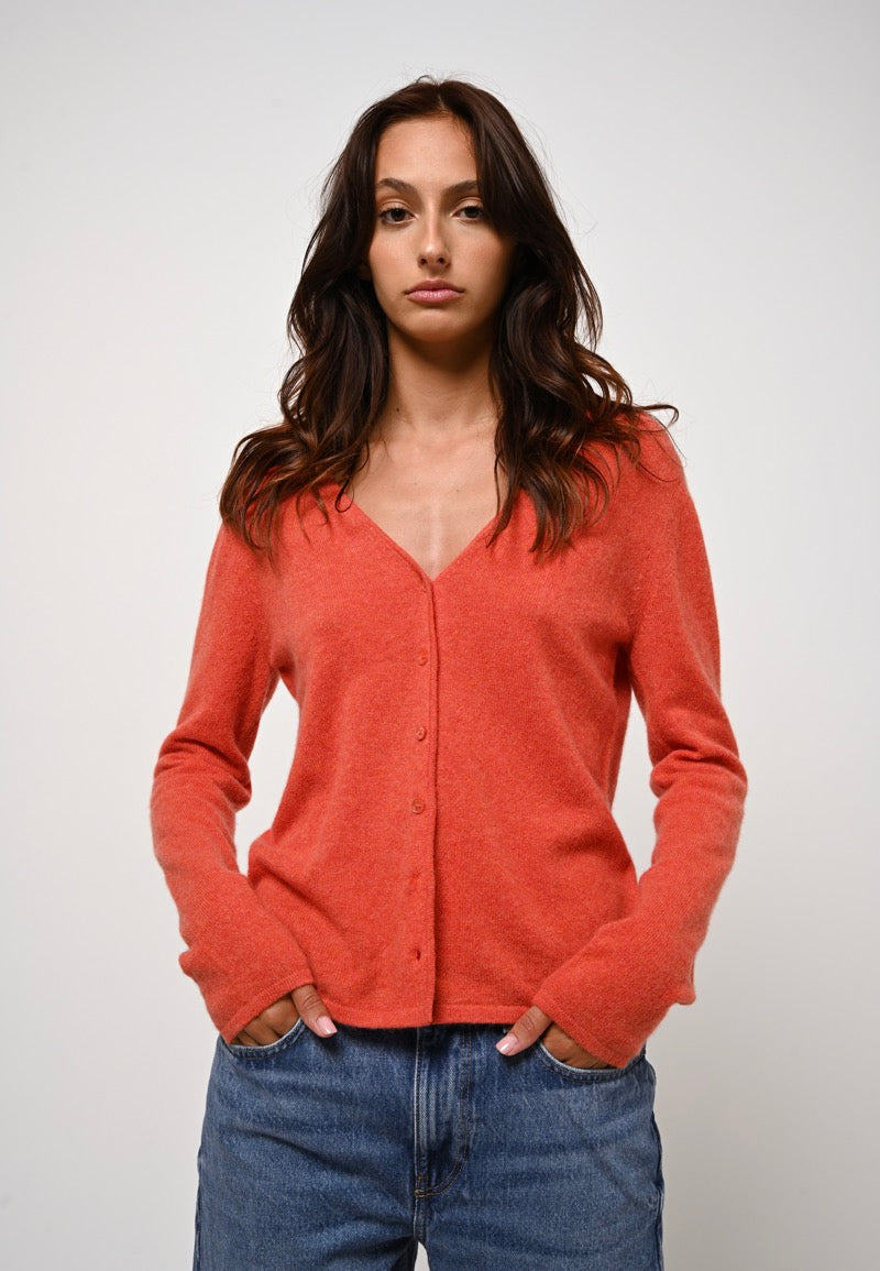 Cardigan Col V - Chalais - Orange Chiné